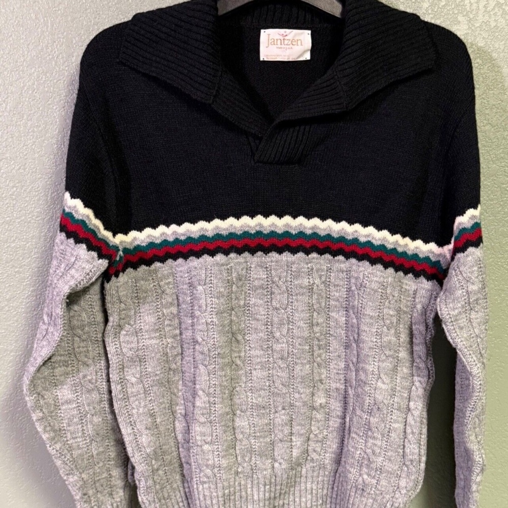 Vintage Jantzen Shawl Collar Cable Knit Sweater Size Medium